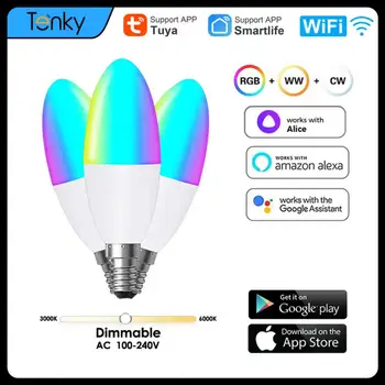 TUYA Smart WiFi E14 Candelabra RGB LED Žarnice Zatemniti Čarobno Žarnic Deluje Z Alexa googlova Domača stran Yandex Alice 100-240V