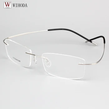 Ultralahkih B Čistega Titana Rimless Očal Okvir Moških Recept Očala Za Kratkovidnost Optičnih Slik Letnik Kvadratnih Očala F100
