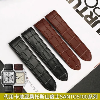 Usnjeni trak za moške gledajo pribor za Cartier Santos100 šport nepremočljiva usnjenim traku 20mm23mm zapestnico watch band