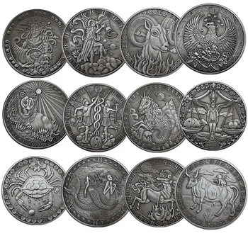 Ustvarjalne Dvanajst Ozvezdij Zodiaka Kovanec Izziv Silver Plated Spominskih Kovancev, Nastavite Doma Dekor Obrti Art Collection Darilo