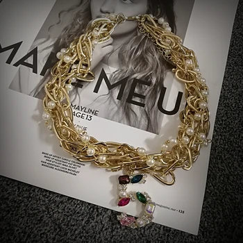 Večplastne simulirani pearl chokers ogrlica za ženske pulover pozimi ogrlica