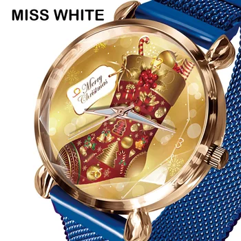 Vroče Prodaje Naselitve Božič Snežaka Starec Gledate Fashion Modna Zlata Primeru Modra Neto Traku Študent Dekle Watch Ročno Uro Relojes