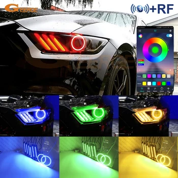 Za Ford Mustang 2015 2016 2017 BT App RF W/ Mobilna Multi-Barvni Ultra Svetla RGB LED Angel Eyes Kit Halo Obroči DRL Plošč