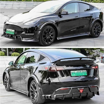 Za Tesla Model Y 2020-2023 ABS Kovanje Ogljika, Svetlo Črna Spredaj Ustnice Zadnji Difuzor Telesa Strani Krilo Kolo Obrvi Kit Spojler