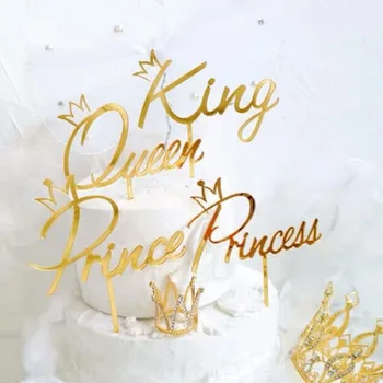 Zlata Kraljica Kralj Shiny Happy Birthday Cake Toppers Dekoracijo Za Obletnico, Valentinovo Wessing Stranka, Pecilni Dobave
