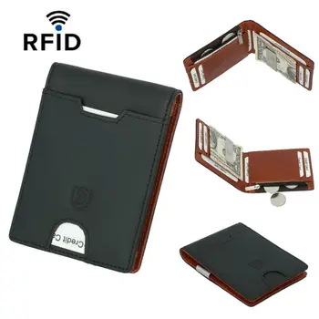 Čisto nov Slog Slim Minimalističen Sprednji Žep RFID Blokiranje Kartice Pravega Usnja Trda Torbica Za Moške
