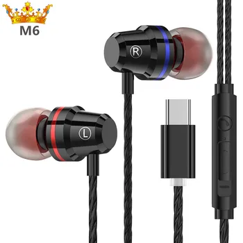 Črno V uho Tip-c Slušalke prilagoditev glasnosti Mikrofona in Slušalke z Super Bass Stereo za Xiaomi 6 note3 Mobilni Telefon, Slušalke