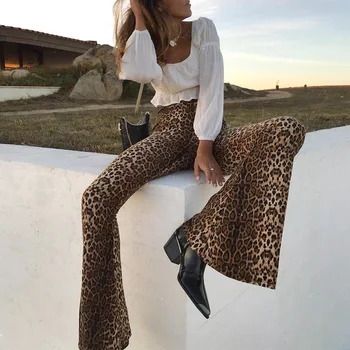 Ženske Modne Stilsko Hujšanje Hlače Poleti Elastična Visoko Pasu Leopard Bell Dna Oblačila Ženski Priložnostne Sežgati Dolge Hlače